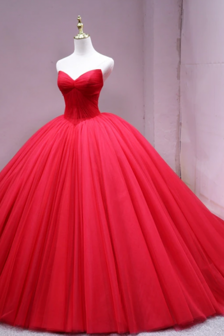 Red Sweetheart Prom Dresses Tulle Long Evening Gown Formal Dress Ss803