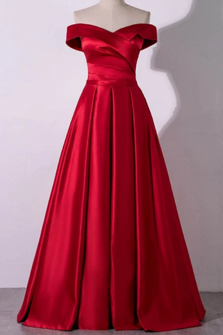 Red Prom Dresses Off The Shoulder Long Satin Evening Party Gown Ss807