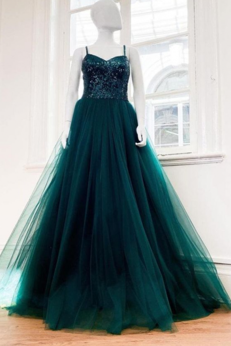 Hand Made Elegant Straps Dark Green Sequined Top Formal Evening Prom Dress Ss808