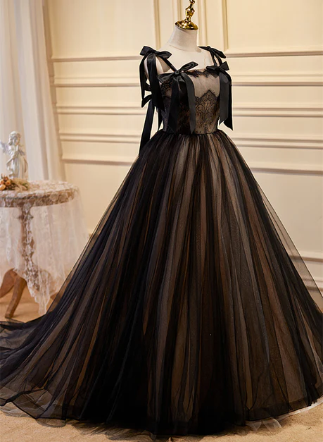 Black And Champagne Full Length Prom Dress Evening Dress Hand Made Custom Ss821
