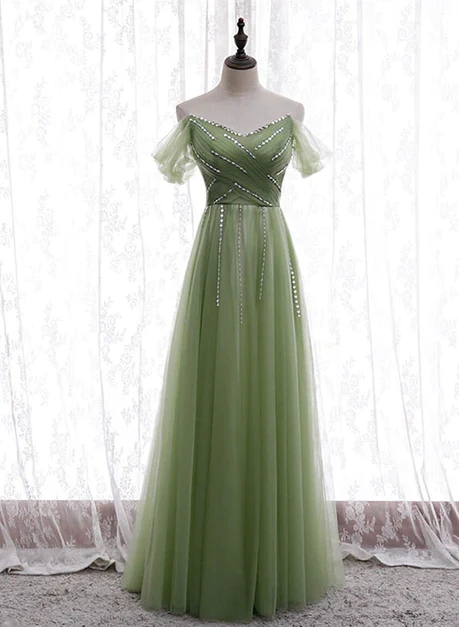 Light Green Beaded Sweetheart Long Evening Party Dress Hand Made Green Formal Dress Prom Dress Ss826