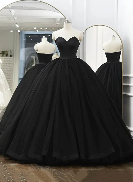 Black Tulle Sweetheart Ball Gown Sweet 16 Dress, Black Long Formal Dress Ss831