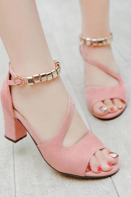 Summer Sexy Fish Mouth Hollow Roman Sandals Thick With Word With Beaded High Heels Female Summer Sexy Female Sandals H126