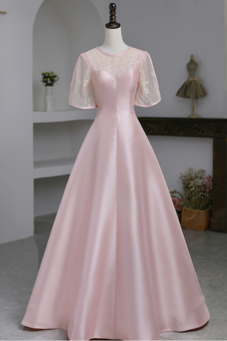 Hand Made Custom Full Length Evening Dress Generous Satin Pink Dress Ss860