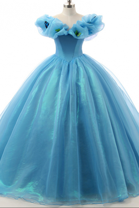 Style Blue Ball Gown Quinceanera Dresses Floor-length V-neck Organza Quinceanera Dress Ss864