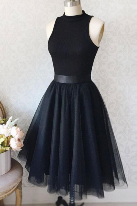 Black Tulle Simple Short Prom Dress, Black Homecoming Dress Ss870