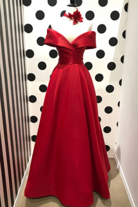 Red Off The Shoulder Evening Dress Floor Length Long Prom Dress Ss874