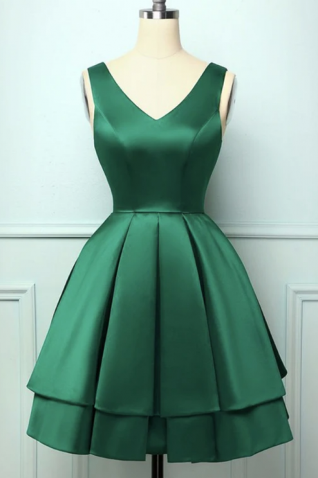 Green Satin Short Prom Dress Homecoming Dress Ss875
