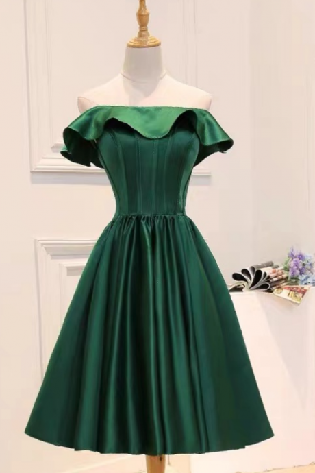 Green High Quality Satin Homecoming Dres Off Shoulder Party Gown Custom Made Ss884