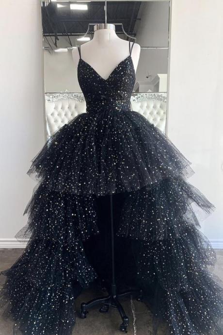 Hand Made Custom V Neck Tulle High Low Prom Dress Evening Dress Ss890