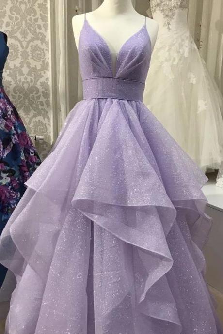 Hand Made Lilac Tulle Long A Line Prom Dress Evening Dress Ball Gown Ss891