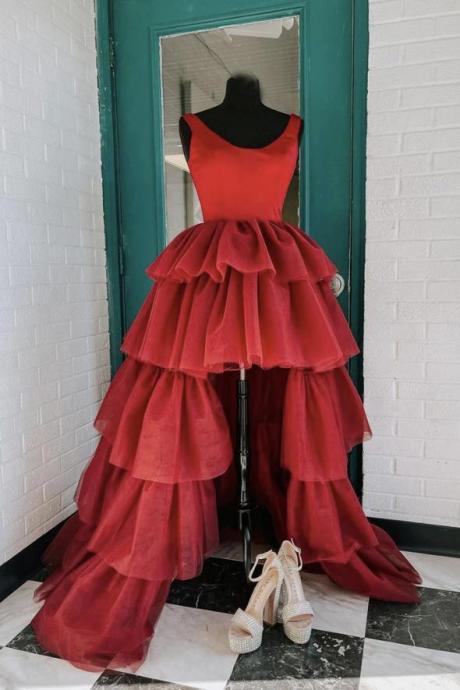 Burgundy Tulle Long A Line Prom Dress Evening Dress Hand Made Ss892