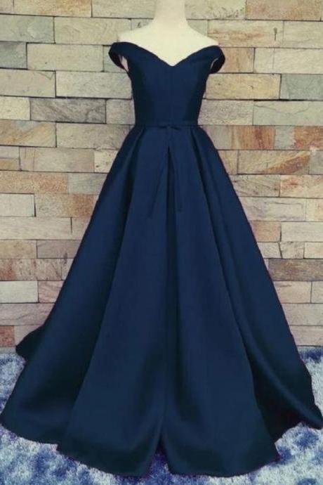 Navy Blue Prom Dress Ball Gown Long Evening Dress Off Shoulders Formal Dress Ss895