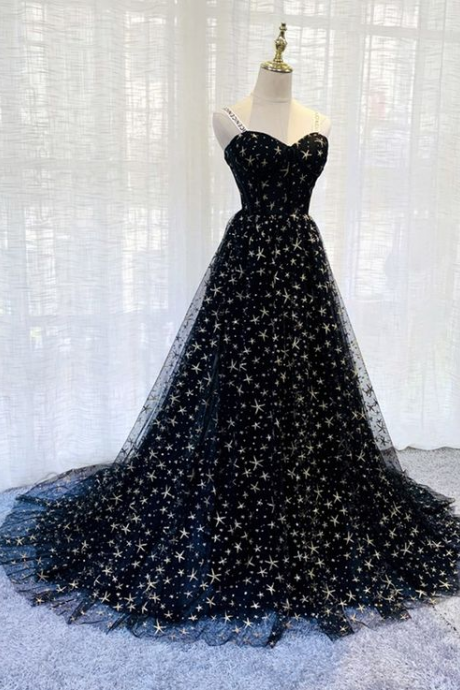 Charming Black Tulle Long Prom Dress Evening Dress Ss928