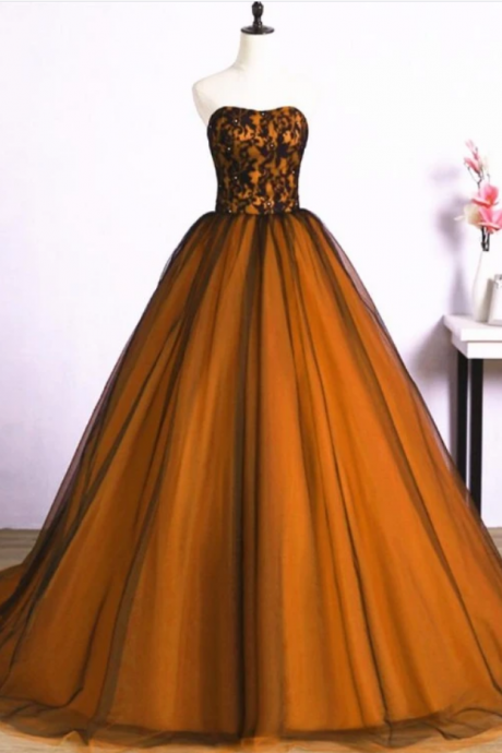 Yellow And Black Tulle A-line Ball Gown Evening Party Dress Long Prom Dress Ss944