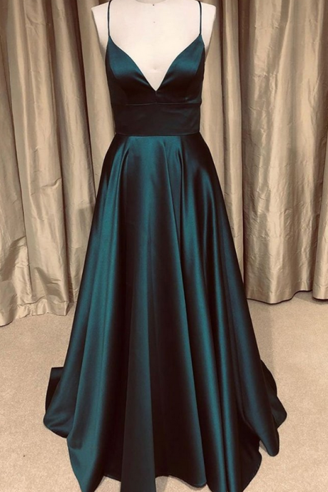 A Line V Neck Green/blue Backless Long Prom Dress Backless Green/blue Formal Graduation Evening Dresses Ss958