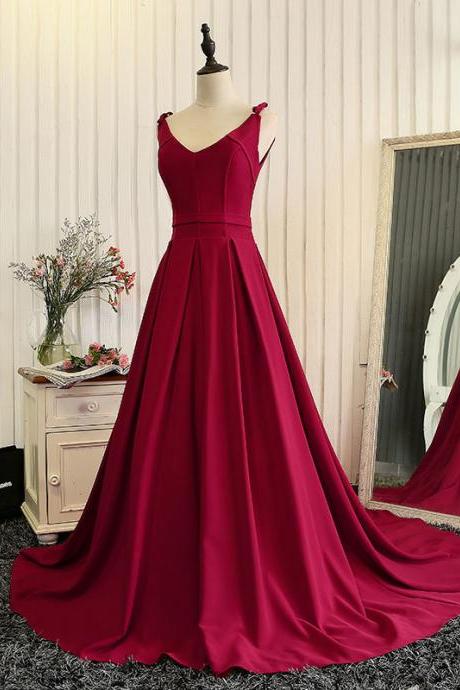 V Neck Long Satin Prom Dresses For Party Simple Special Occasion Evening Gowns Ss962