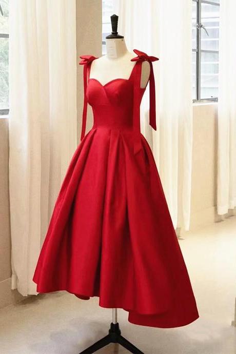 Red Satin High Low Party Prom Dress, Red Formal Evening Dress Ss981
