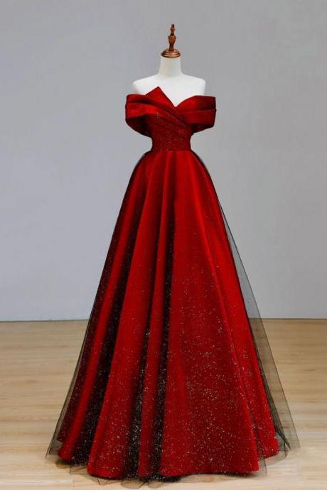 Black And Red Satin Sweetheart Party Dress, A-line Satin Formal Dress Ss982