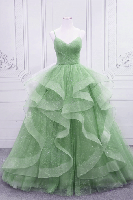 Tulle Long Formal Dress Party Dress, Green Evening Dress Hand Made Custom Ss998