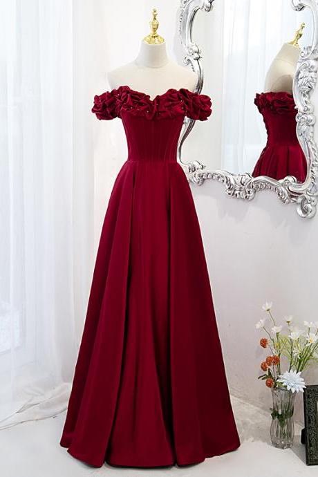 Burgundy Satin Beaded Long Prom Dress Hand Made Full Length A-line Evening Dress Prom Dress Sa03