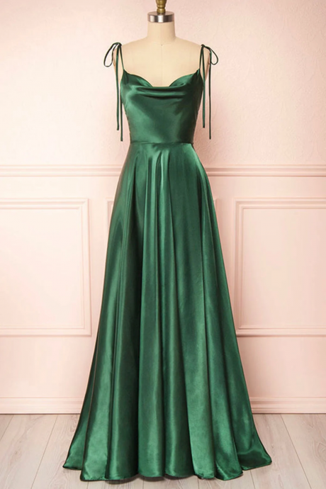 Green Satin Long Prom Dresses,hand Made Green Formal Graduation Evening Dress Sa26
