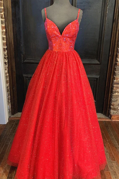 Red Shiny Tulle Sweetheart Long Party Dress, Hand Made Simple Prom Dress Sa32