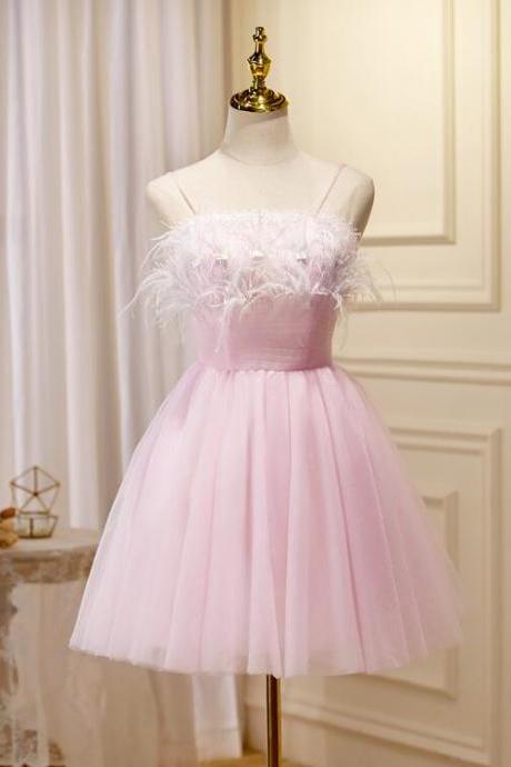 Cute Pink Short Tulle Homecoming Dress,hnd Made Pink Short Prom Evening Dress Sa42