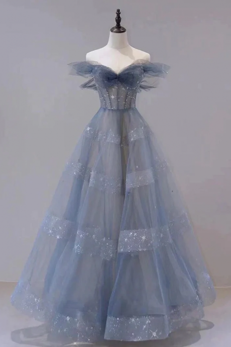 Cute Blue Champagne Halter Tea Length Shiny Tulle With Lace Evening Dress,hand Made A-line Short Prom Dress Sa42