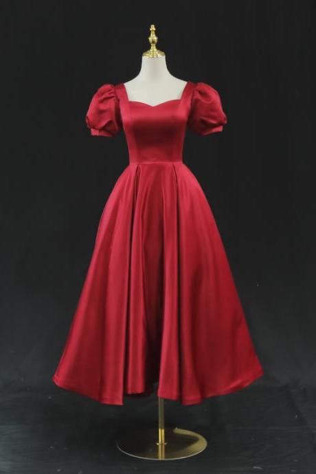 Red Satin Evening Dress Prom Dress Dark Red Homecoming Dresses Hand Made Custom Sa55