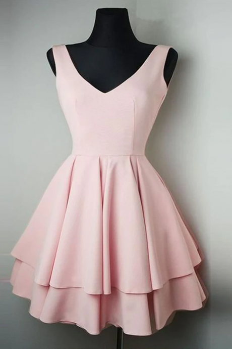 V Neck Pink Homecoming Dresses Short Prom Dresses Cute Pink Graduation Dresses Formal Dresses Sa61