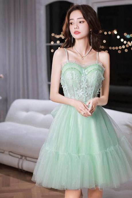 Hand Made Cute Green Tulle Homecoming Dress Green Short Prom Dress Sa56