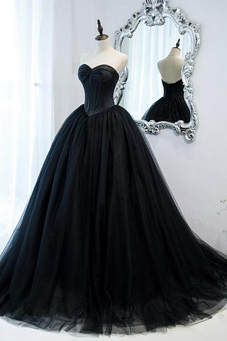 Black Sweetheart Tulle Long Party Prom Dresses Formal Evening Dress Black Sweet 16 Gown Sa70