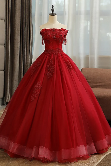Hand Made Red Sweetheart Long Off Shoulder Tulle Party Prom Dress Red Formal Evening Gown Sa72