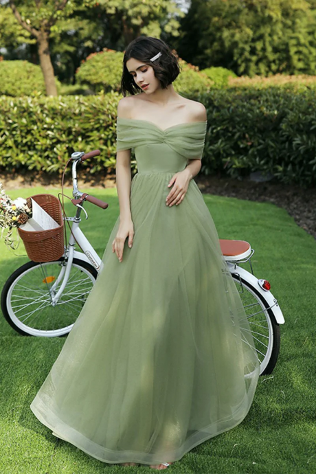 Green Off Shoulder Simple Bridesmaid Dress Hand Made Custom Long Prom Dress Sa90