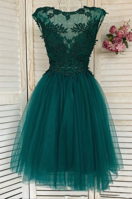 Dark Green Tulle With Lace Short Prom Dress Homecoming Dresses Hand Made Custom Party Dresses Sa91