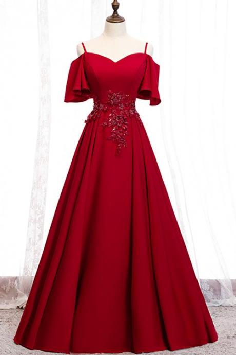 Red Long Straps Prom Party Dress Wine Red Bridesmaid Dresses Evening Dress Sa95