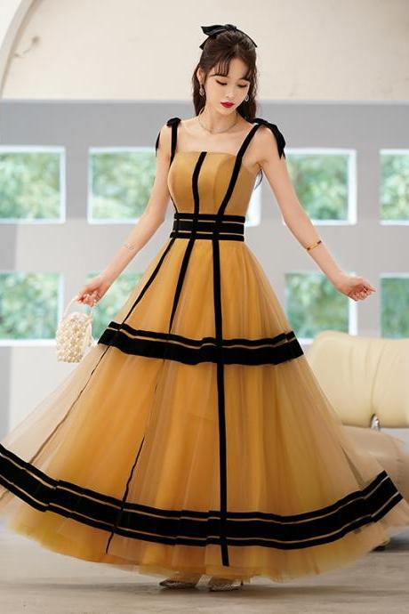 Black And Champagne Tulle Long Formal Evening Dress Party Dress Unique Long Prom Dresses Sa108