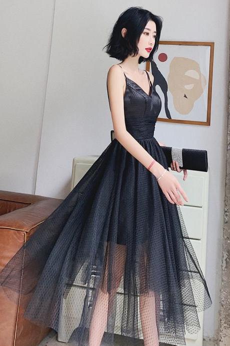 Black Tulle Straps Short Simple Homecoming Dress, Black Formal Prom Dresses Sa117