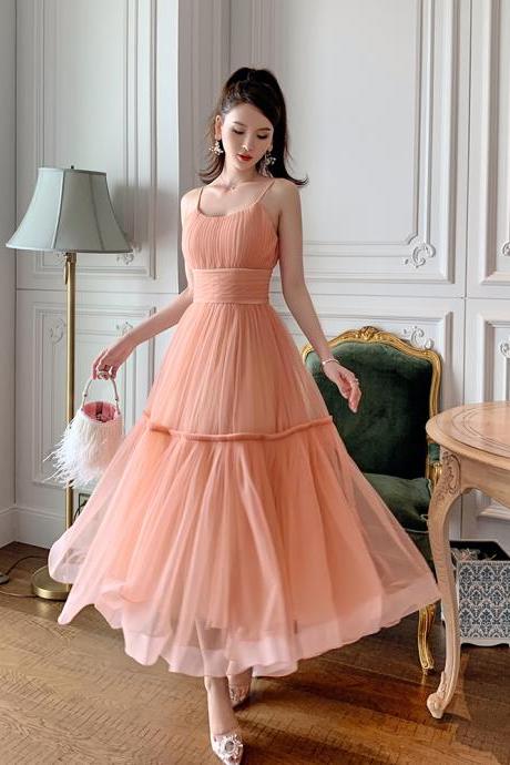 Pink Straps Cute Layers Prom Dresses Formal Dresses Hand Made Pink Evening Dresses Sa123