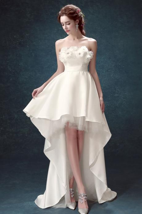 Hand Made Simple Pretty White High Low Homecoming Dress Prom Dress White Wedding Party Sa154