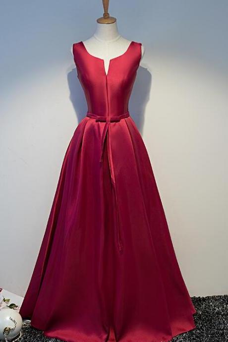 Simple Wine Red Satin Floor Length Lace-up Hand Made Long Prom Dresses Dark Red Evening Dresses Sa161