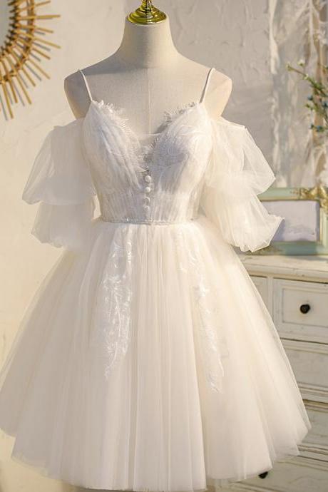 White Short Tulle Off Shoulder Prom Dress Formal Evening Dress Wedding Party Dress Sa169