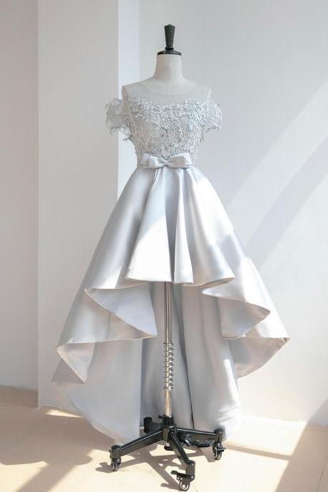 Sliver Grey High Low Chic Homecoming Dress Evening Party Dress Light Grey Formal Dresses Sa174