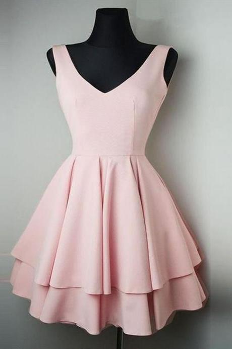 Simple V Neck Pink Homecoming Dresses Short Prom Dresses Online Party Dresses Sa187