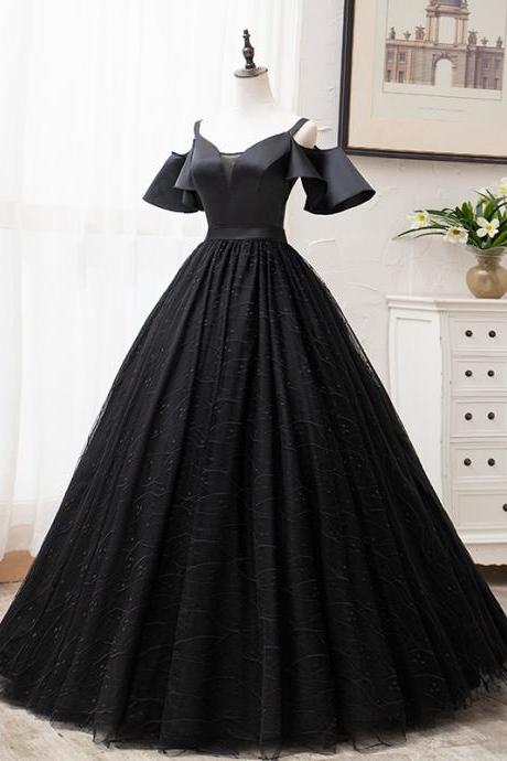Black Satin And Tulle Ball Gown Off Shoulder Evening Dress Party Gown Long Prom Dress Sa188