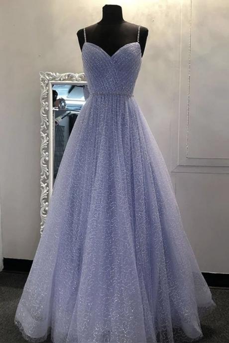 A Line V Neck Sequins Lilac Long Prom Dress, Lilac Lavender Formal Graduation Evening Dress Sparkly Party Dress Sa189