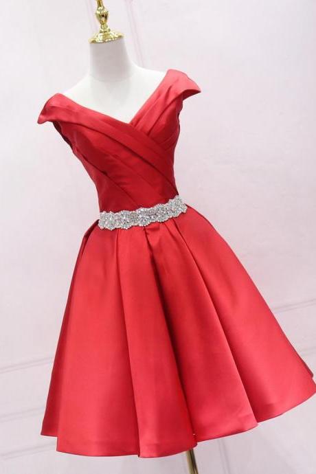 Red Satin Off Shoulder Short Style Homecoming Dress Short Prom Dress Formal Dresses Sa206