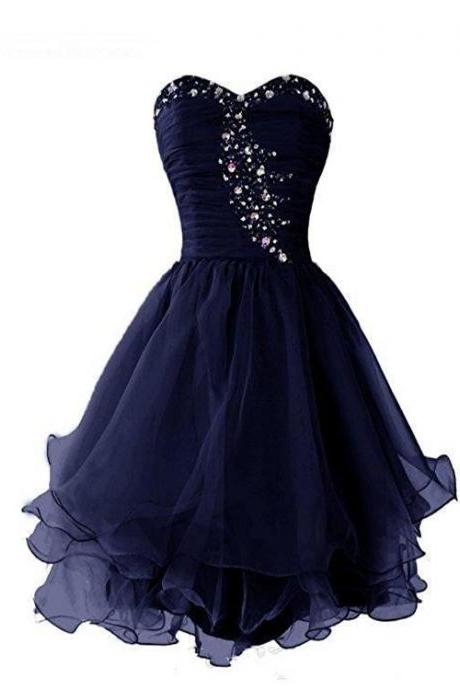 Lovely Beaded Sweetheart Short Homecoming Dress Sparkly Crystal Organza Short Formal Dress Sa207