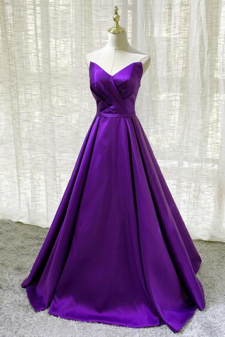 Elegant Purple Satin A-line Simple Floor Length Evening Dress Formal Dress, Dark Purple Prom Dresses Sa212